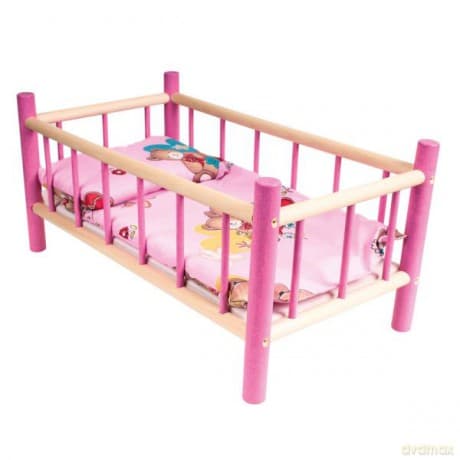 Łóżeczko ALEX drewniane kolorowe z pościelą 60 cm LAZUR