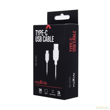 Maxlife kabel USB - USB-C 3,0 m 2A biały Fast Charge