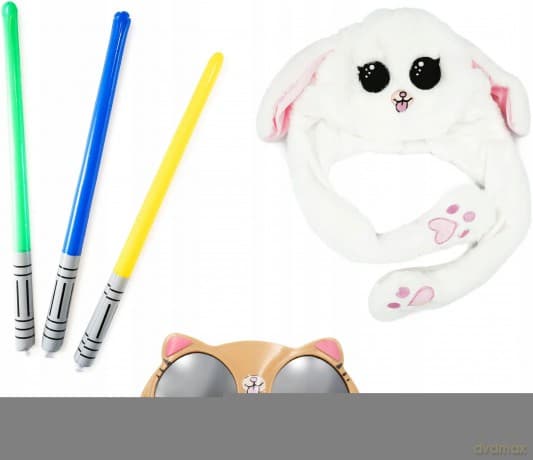 Zestaw: Czapka chomika / Maska bandana / Okulary z nadrukiem / Nadmuchiwany miecz