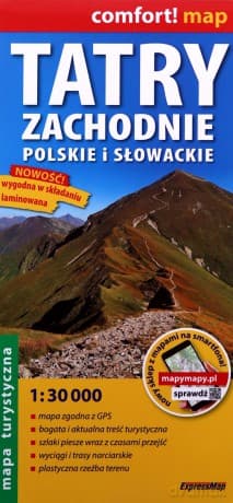 Tatry Zachodnie, polskie i słowackie laminowana mapa turystyczna 1:30 000