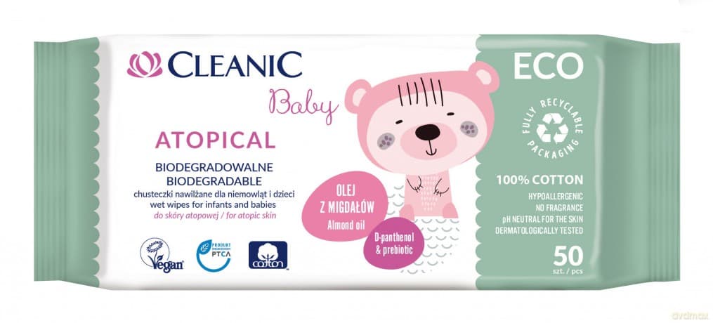 Cleanic Baby Eco Chusteczki nawilżane dla niemowląt i dzieci Atopic - biodegradowalne 1op.-50 szt