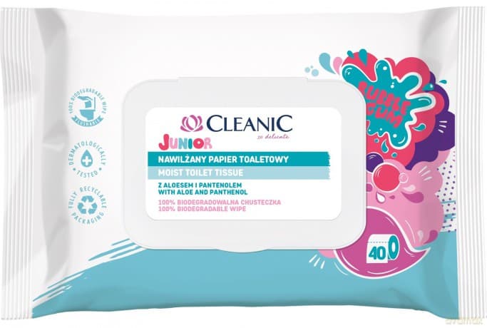 Cleanic Junior Nawilżany Papier toaletowy Bubble Gum 1op.-40 szt