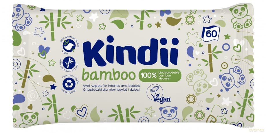 Kindii Bamboo Bambusowe Chusteczki oczyszczające dla dzieci i niemowląt 1op.-60 szt