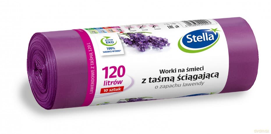 STELLA Worki na śmieci z taśmą ściągającą 120L - zapach lawendy10 szt