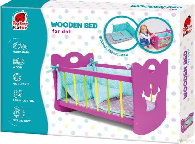 Łóżeczko drewniane duże z akcesoriami do spania RW1201
