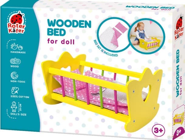 Łóżeczko drewniane małe z akcesoriami do spania RW1205