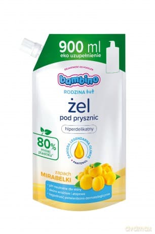 Bambino Rodzina Żel pod prysznic hiperdelikatny o zapachu mirabelki - zapas 900 ml