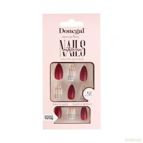 DONEGAL Sztuczne paznokcie - bordo i kratka (3091) 1op.-24 szt