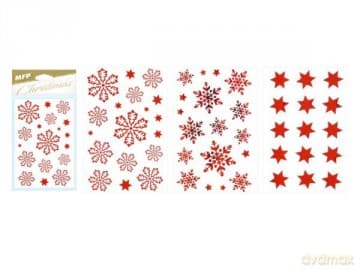 Naklejki Boże Narodzenie, gwiazdki czerwone 80x120mm mix