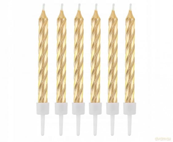 Świeczki B&C z podstawkami, zakręcone złote 8 cm 12szt