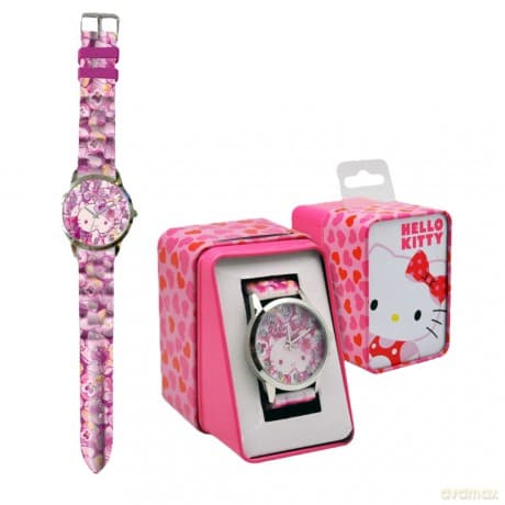 Zegarek analogowy z fioletowum paskiem w metalowym opakowniu Hello Kitty HK50027