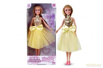 Lalka Natalia 29 cm w żółtej sukience 121999 lalka w sukni balowej, korale, klipsy, różdżka, buty