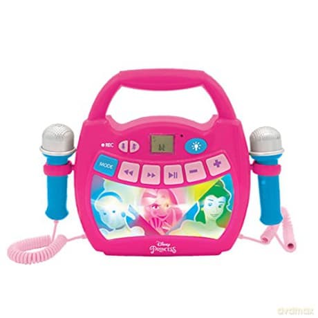 LEXIBOOK - Disney Princess - Portable karaoke digital player for kids - Microphones, Light effects, Bluetooth, Record and voice changer functions, Rechargeable battery, Pink, MP320DPZ