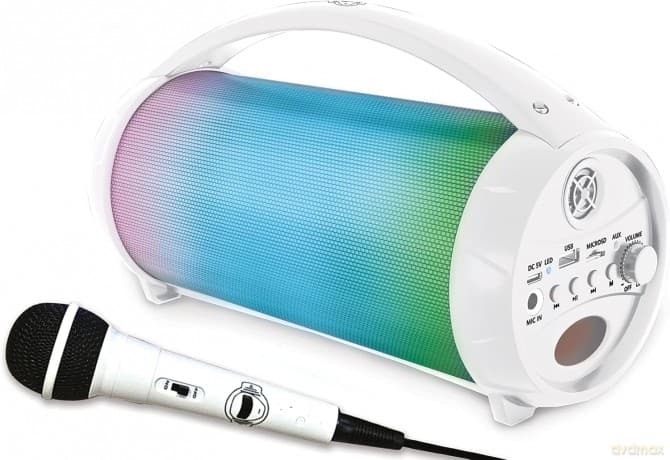 LEXIBOOK BTP585Z iParty-Portable Bluetooth Speaker with Microphone, Stereo, Light Effects, Karaoke, Wireless, FM Radio, USB, SD Card, Rechargeable Battery, White