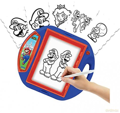 LEXIBOOK CR310NI Super Mario Drawing Projector, 4 Stamps, 10 templates, Lighting Screen, 1 Pen Included, Artistic and Creative Toy for Girls and Boys, Red/Blue