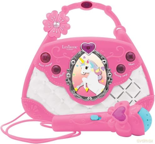 LEXIBOOK K102UNI Unicorn Karaoke Bag with Microphone, Voice Changer, Demo Songs, Light Effects, mic Included, aux-in Input, Pink/Blue