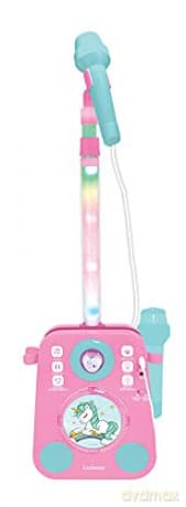 LEXIBOOK K140UNI Unicorn Musical Lighting Speaker with 2 Microphones, Demo Songs, MP3 Plug, Pink/Blue