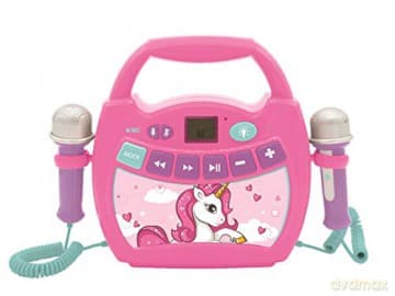 LEXIBOOK MP300UNIZ Unicorn, My First Digital Player Karaoke with 2 Toy mics, Wireless, Record and Voice Changer Functions, Blue/Pink