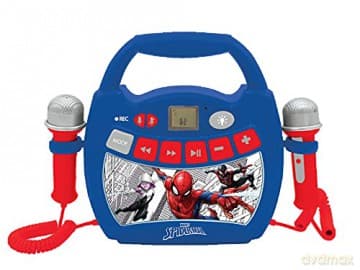 LEXIBOOK MP320SPZ Spider-Man-Portable Karaoke Digital Player for Kids - Microphones, Light Effects, Bluetooth, Record and Voice Changer Functions, Rechargeable Battery, Black