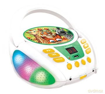 LEXIBOOK RCD109ANX Jungle Animals-Bluetooth CD Player for Kids - Portable, Multicoloured Light Effects, Microphone, Aux-in Jack, AC or Battery-Operated, Girls, Boys, White