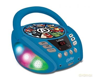 LEXIBOOK RCD109AV Marvel Avengers-Bluetooth CD Player for Kids - Portable, Multicoloured Light Effects, Microphone, Aux-in Jack, AC or Battery-Operated, Girls, Boys, Blue/Grey