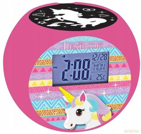 LEXIBOOK Unicorno Unicorn Radiosveglia con proiettore, Effetti sonori, Batterie, rosa, RL975UNI