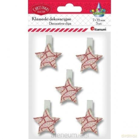Klamerki drewniane z dekorem gwiazdki 5 szt