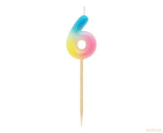 Świeczka piker cyferka 6, ombre, pastelowa SF-POP6