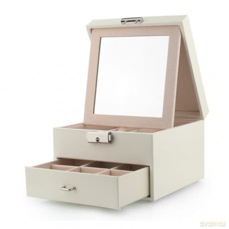 Szkatułka-kuferek na biżuterię z lusterkiem i szufladką - biała