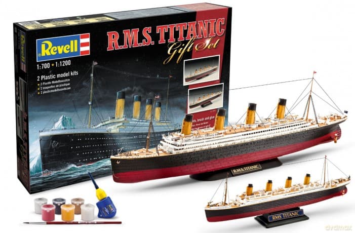 Model statku do sklejania 1:700 1:1200 05727 RMS TITANIC Zestaw 2szt. + 6 farbek, pędzelek, klej