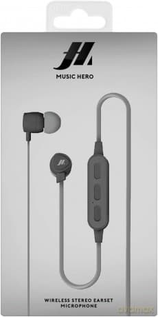 Music Hero wireless earphones with integrated answer end button and microphone, black color