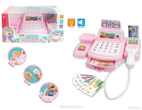 Różowa kasa sklepowa z akcesoriami