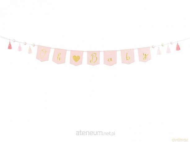 Baner Oh baby z frędzlami jasny różowy 2.5m