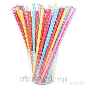 Słomki papierowe niebieskie w białe kropki 12 szt