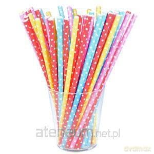 Słomki papierowe różowe w białe kropki 12 szt