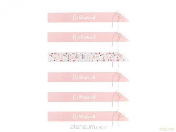 Szarfy Bride to be i Bridesmaid 76 cm 6 szt