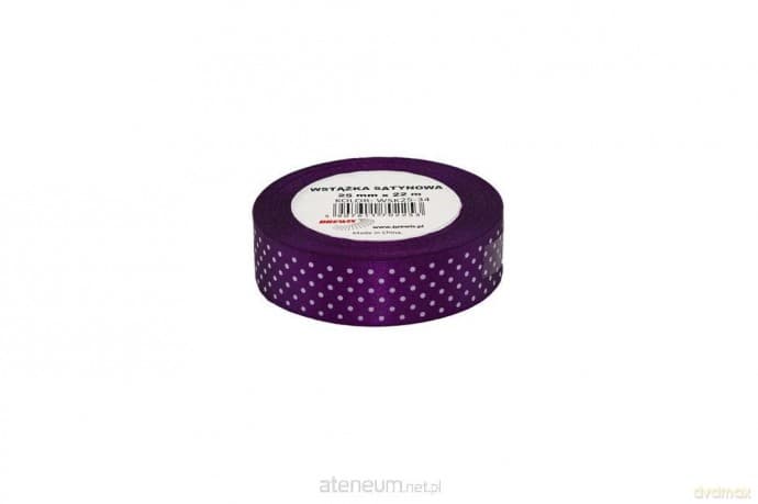 Wstążka satynowa w kropki fioletowa 25mmx22m