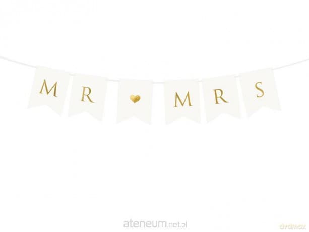 Baner Mr Mrs biały 15x85cm