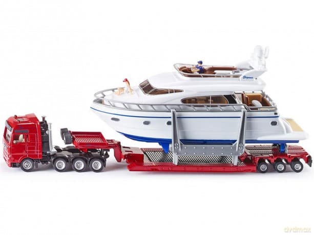 SIKU Ciągnik Samochód Platforma z Jachtem 1849