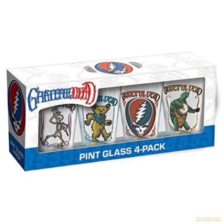 Grateful Dead: Grateful Dead Retro Pint Glasses 4 Pack 16 Oz (Terrapin. Stealie. Bear. Skeleton)