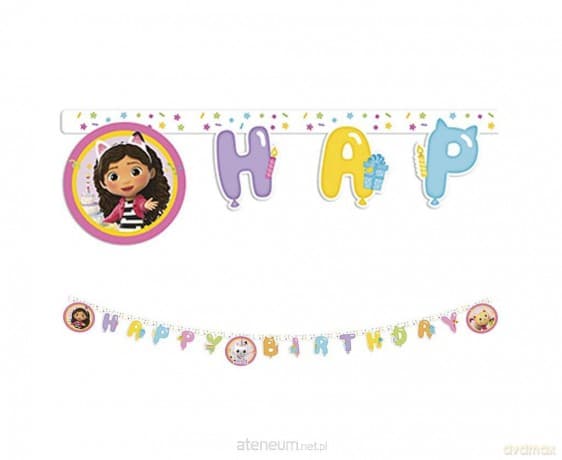 Baner Girlanda Koci Domek Gabby - Happy Birthday