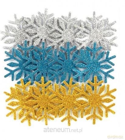 Naklejki z pianki brokat śnieżynki 12szt