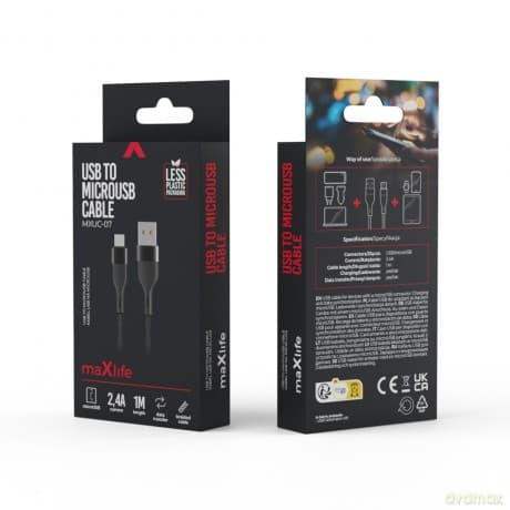 Maxlife kabel MXUC-07 USB - microUSB 1,0 m 2,4A czarny nylonowy