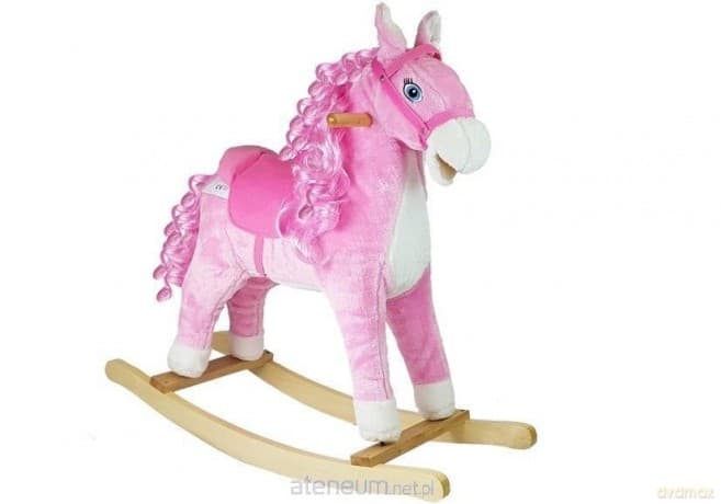 Koń na biegunach różowy dźwięk ruchomy pysk 74cm