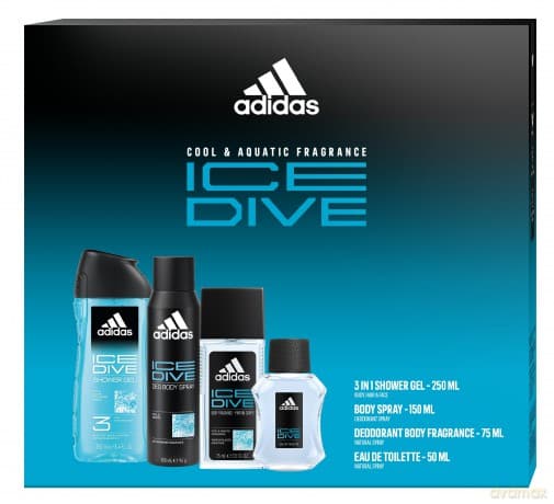ADIDAS Zestaw prezentowy Ice Dive (Dezodorant naturalny spray 75ml+Dezodorant spray 150ml+Żel pod prysznic 3w1+Woda toaletowa 50ml)