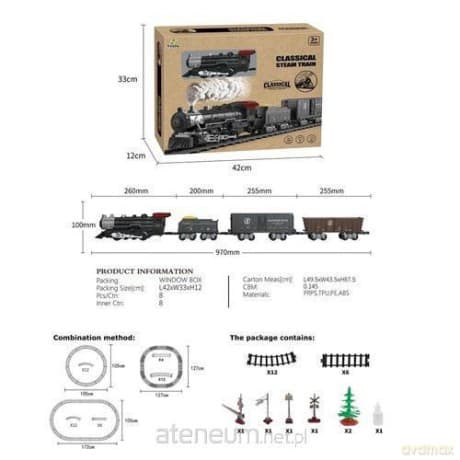 Kolejka dym,światło i dźwięk 8el