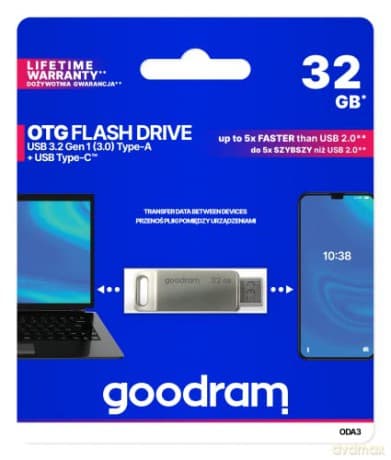 Pendrive 32 GB USB 3.2 Gen 1 USB / USB C OTG ODA3 Goodram - srebrny