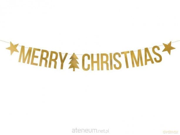 Baner Merry Christmas złoty 10.5x150cm