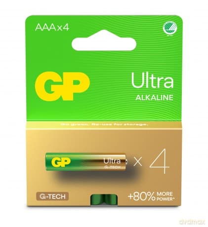GP - Ultra Alkaline AAA Batteries, 24AU/LR03, 1.5V, 4-Pack