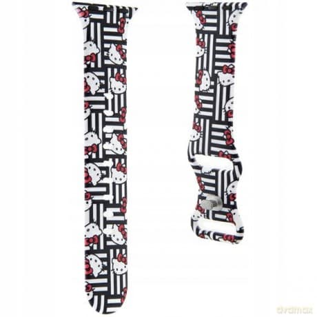Pasek Hello Kitty Silicone Heads & Stripes na Apple Watch 38/40/41mm - czarny